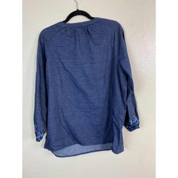 Chicos‎ 2 Blue Embroidered Long Sleeve Tunic Boho Top Size Large Peasant Prairie - Picture 2 of 15
